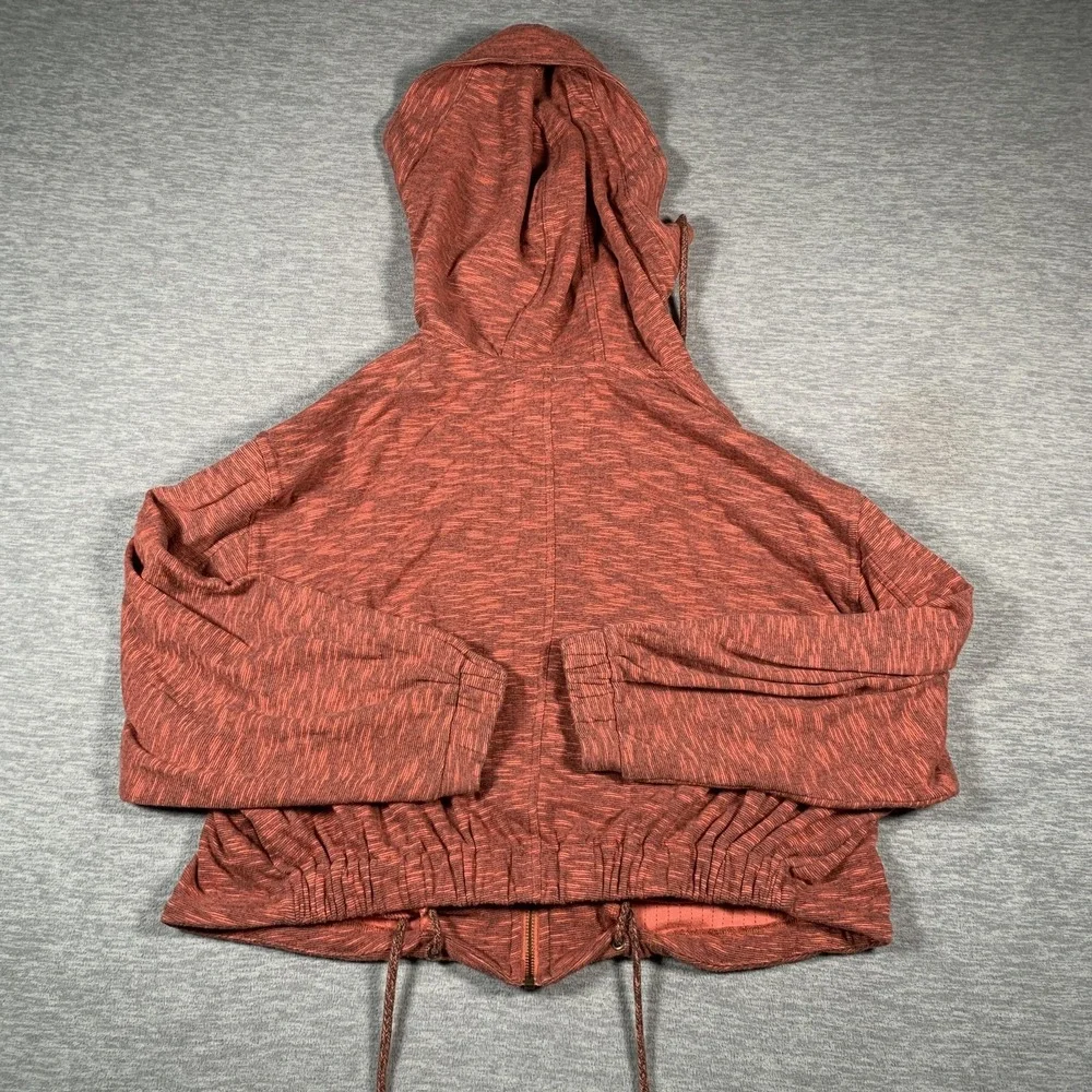 Free People Hoodie Womens XS Rust Red‎ Heathered Zip Up Drawstring Hem Pockets